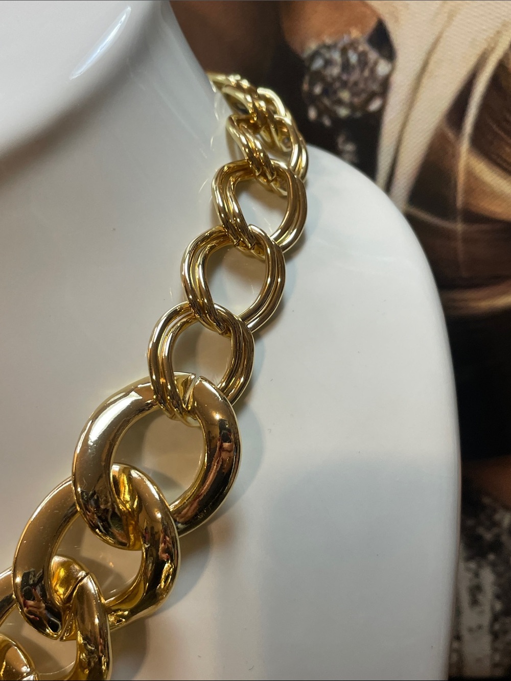 Gold Chain Statement Necklace and Bracelet Set with Crystal Accent - Picture 8 of 9